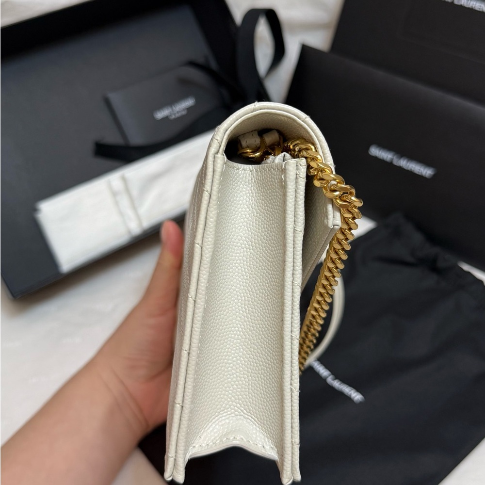 Saint Laurent Cassandre Envelope Chain Wallet WOC Ivory GHW - Picture 5 of 15